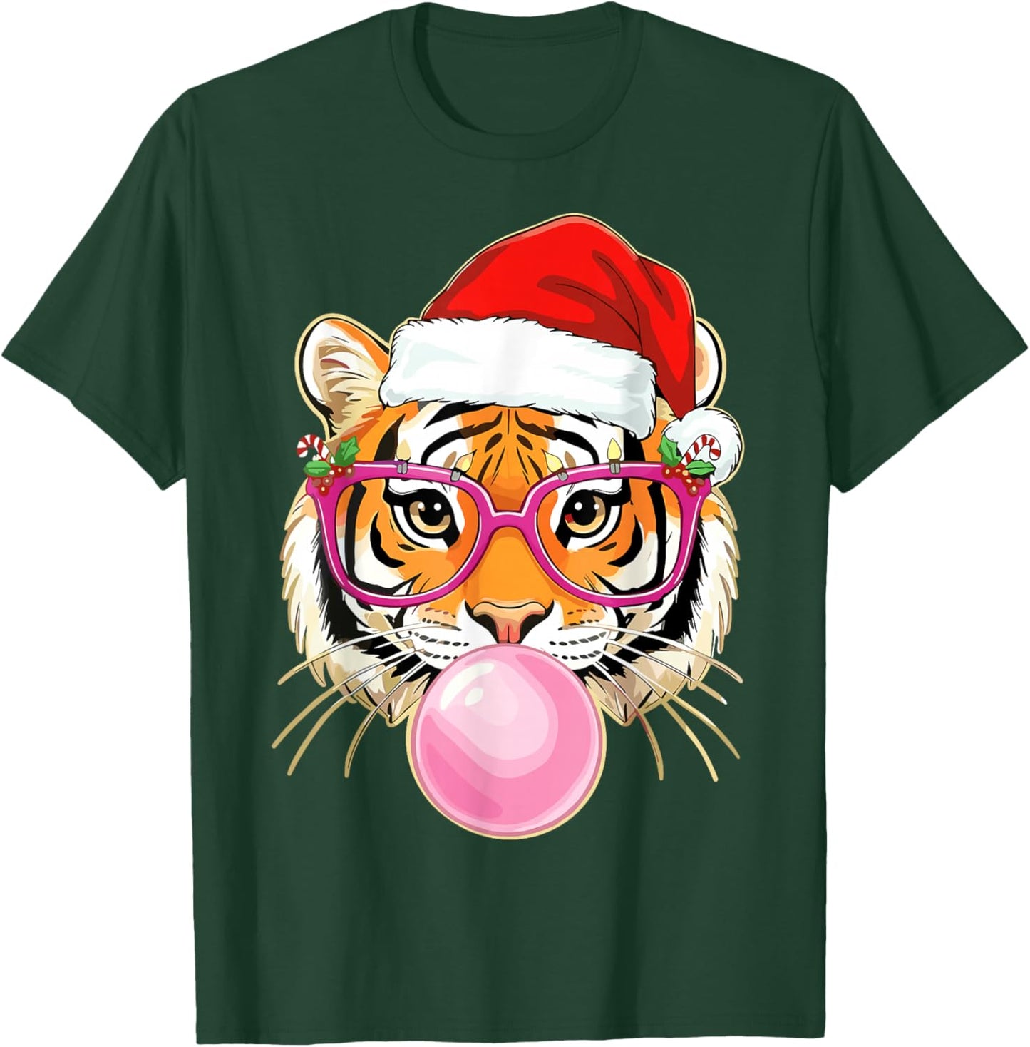 Tiger Christmas Bubble Gum Pink Sunglasses T-Shirt - T-Shirt | Forest