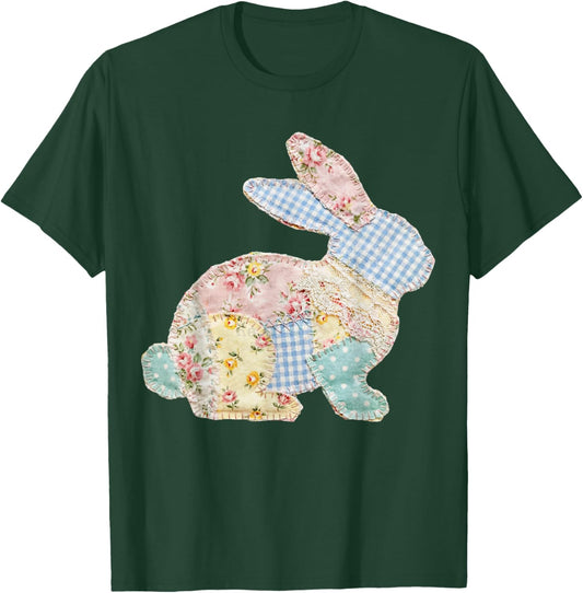 Spring Floral Bunny Patchwork Retro Easter Day Cottage Core T-Shirt - T-Shirt | Forest