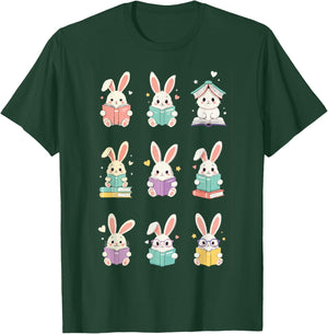 Bunny Reading Books Easter Day Cute Rabbit Librarian Teacher T-Shirt - T-Shirt | Forest