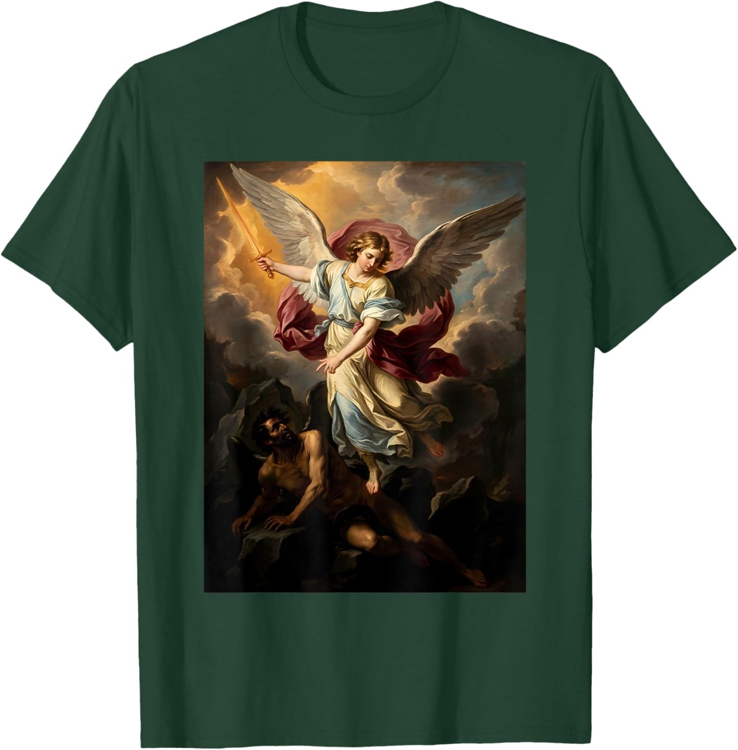 The Archangel Saint Michael Defeating Satan Vintage Painting T-Shirt - T-Shirt | Forest