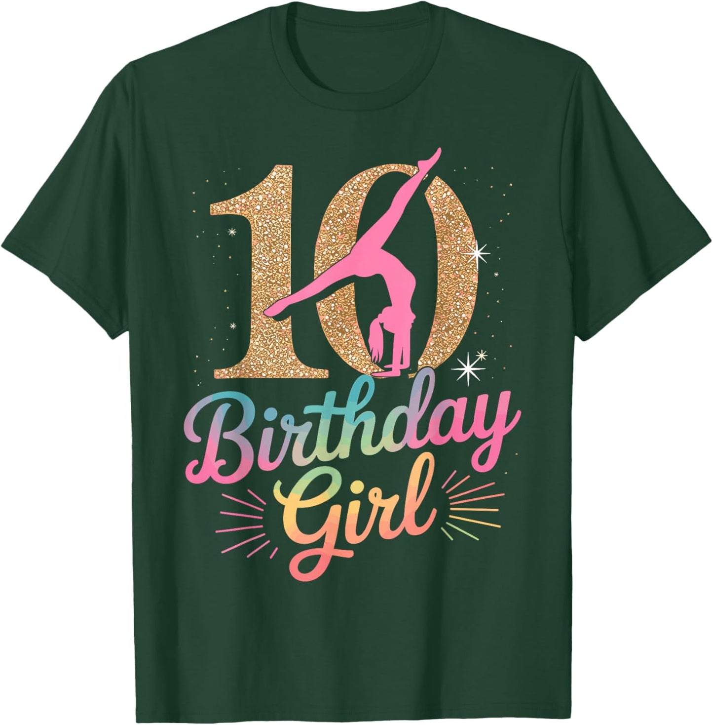 Gymnastics Gymnast 10 Year Birthday Girl 10th Bday Party T-Shirt - T-Shirt | Forest