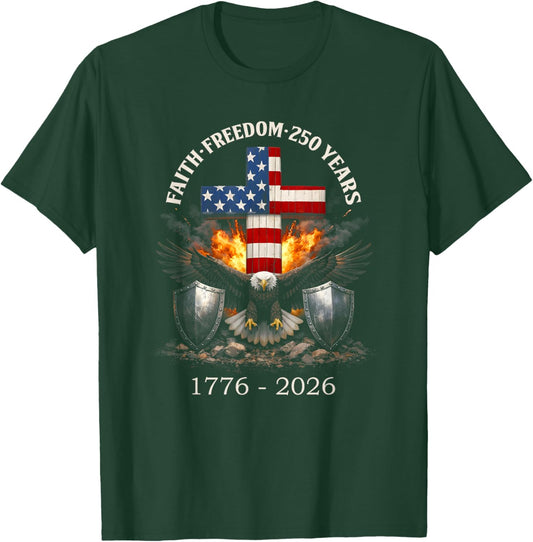 Vintage Faith Freedom 250 Years 1776-2026 Independence USA T-Shirt - T-Shirt | Forest
