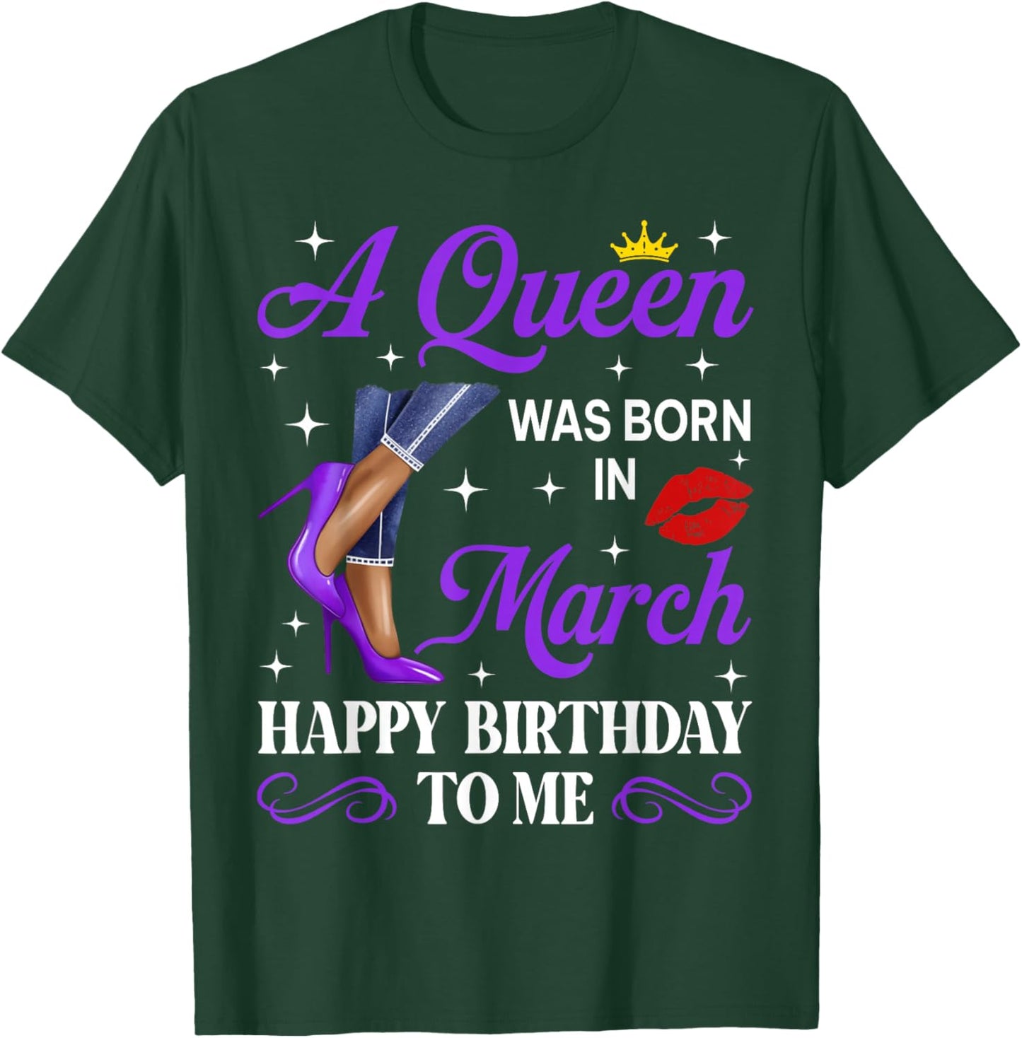 A Queen was Born in March Birthday Afro Woman High Heels T-Shirt - T-Shirt | Forest