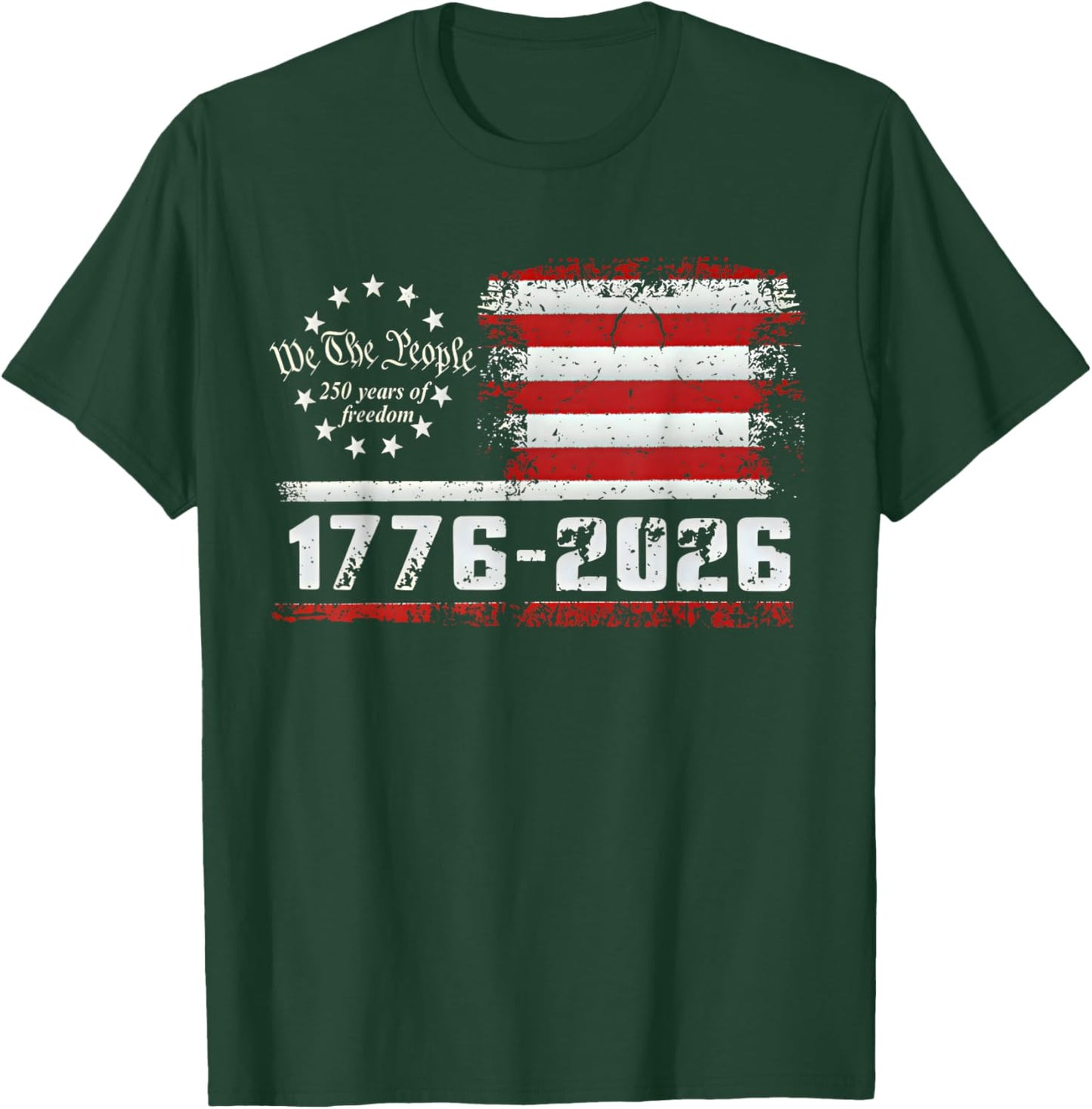 4th of July American Flag Vintage 250 Years 1776 2026 USA T-Shirt - T-Shirt | Forest