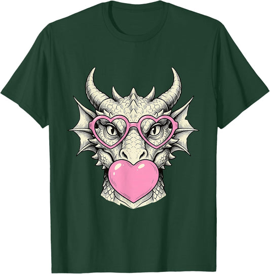 Cute Dragon Blowing Pink Valentine Heart Bubble Gum T-Shirt - T-Shirt | Forest