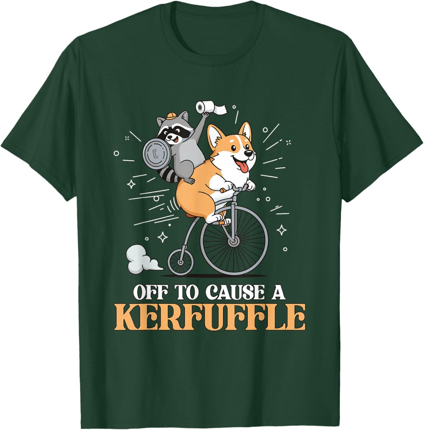 Off to Cause a Kerfuffle Funny Animal Corgi Dog Raccoon Meme T-Shirt - T-Shirt | Forest