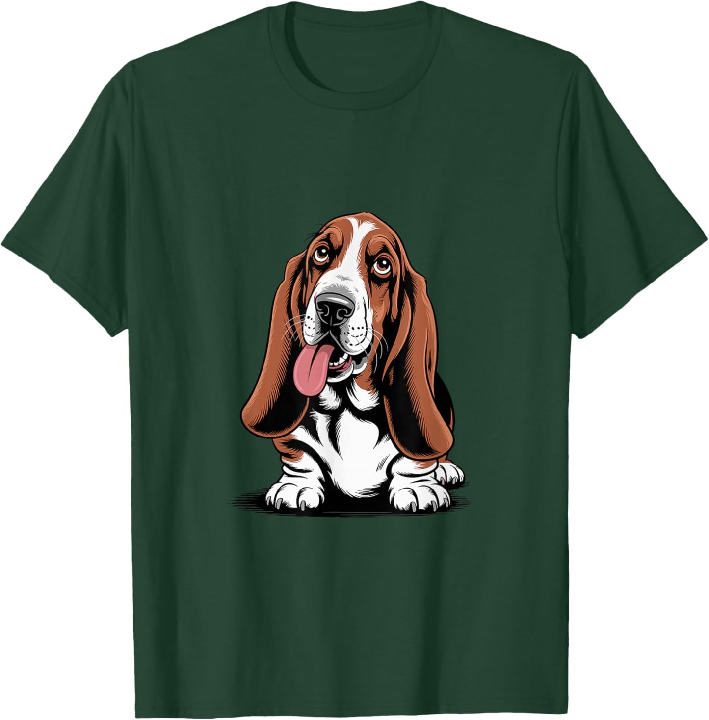 Cute Long Ear Drawing Graphic Style Cartoon Pet Basset Hound T-Shirt - T-Shirt | Forest