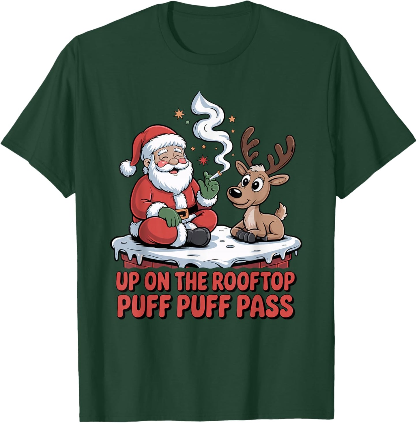 Santa Weed Funny 420 Stoner Christmas Cannabis Design T-Shirt - T-Shirt | Forest