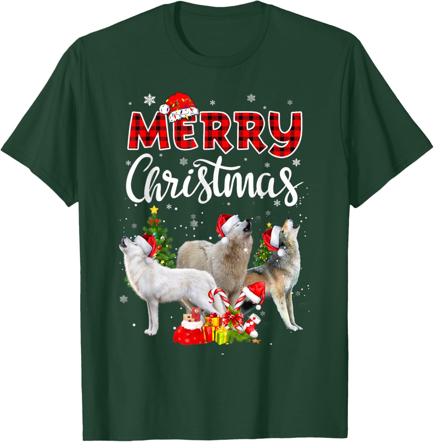 Wolf Merry Christmas Wild Animals Lover Santa Wolves T-Shirt - T-Shirt | Forest