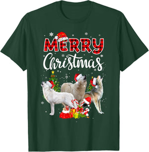 Wolf Merry Christmas Wild Animals Lover Santa Wolves T-Shirt - T-Shirt | Forest
