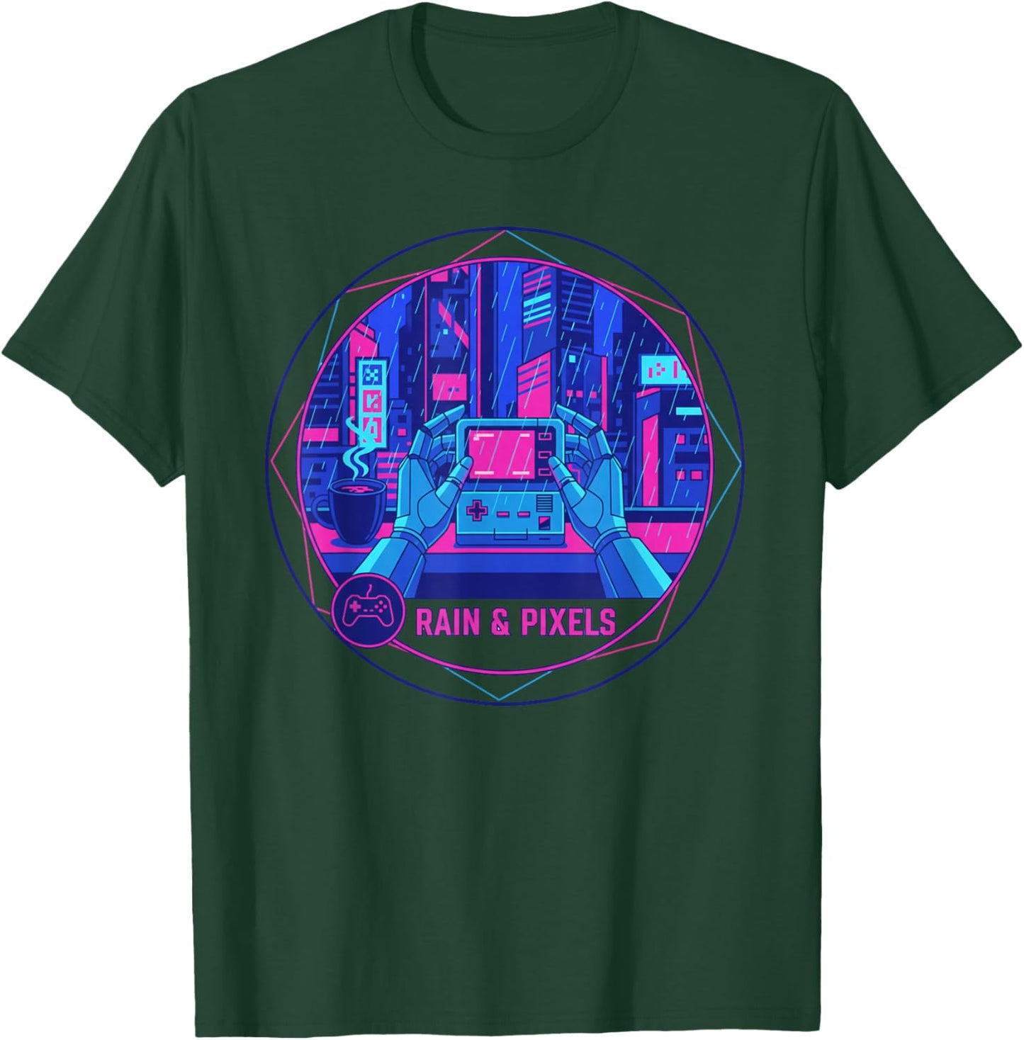 Cyberpunk Lo-fi Rainy Night Aesthetic Urban Pixel Art T-Shirt - T-Shirt | Forest