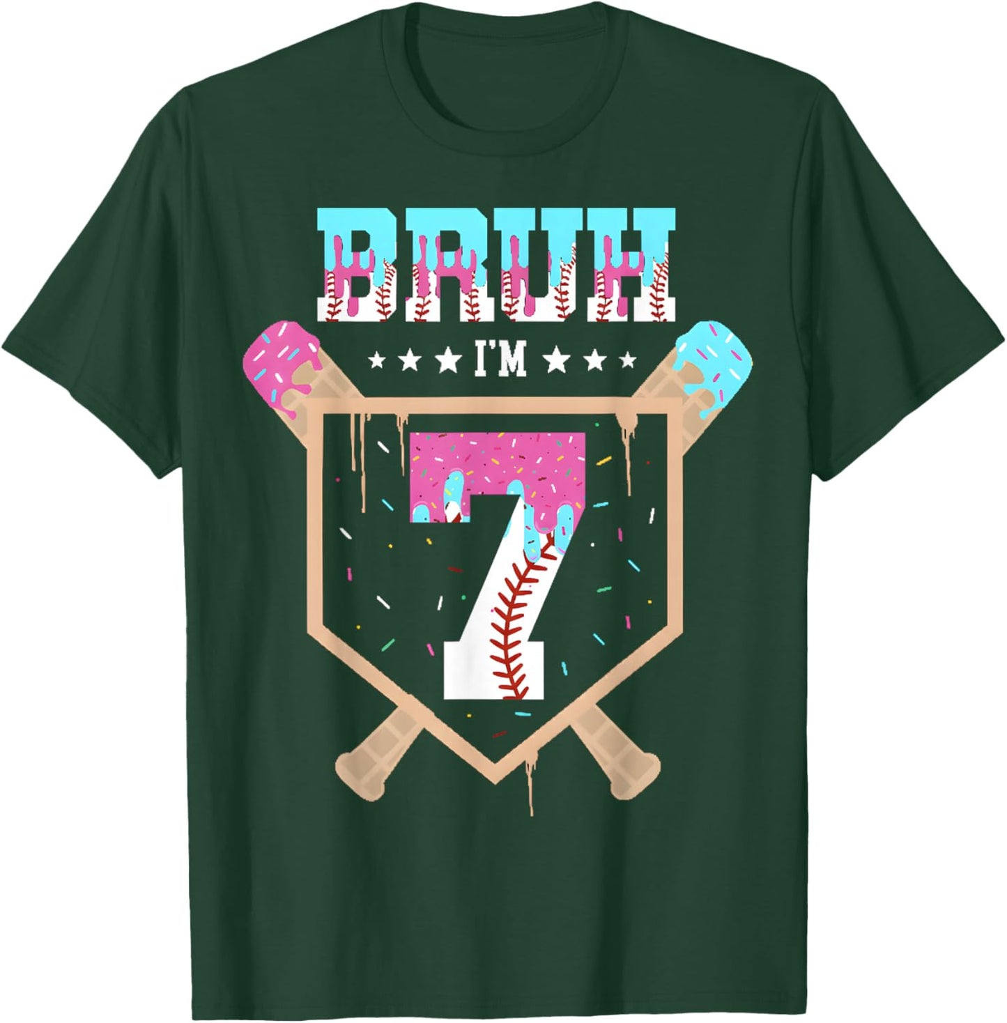 Baseball 7 Year Old Ice Cream Drip 7th Birthday Boys Player T-Shirt - T-Shirt | Forest