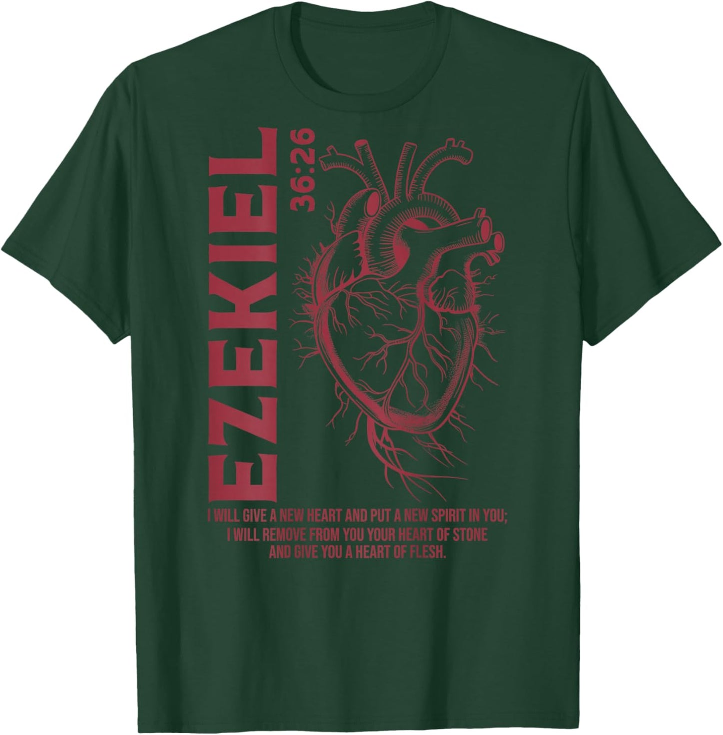 Vintage Ezekiel 36-26 Heart of Flesh Bible Verse Christian T-Shirt - T-Shirt | Forest