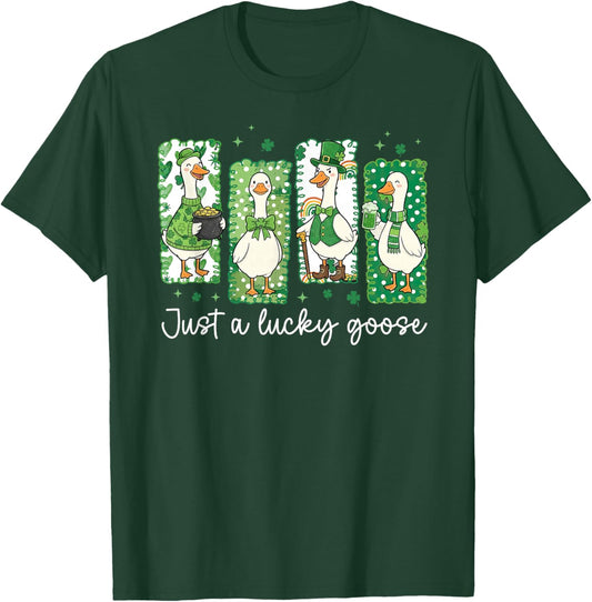 Just A Lucky Goose St Patricks Day Shamrock Irish Ireland T-Shirt - T-Shirt | Forest