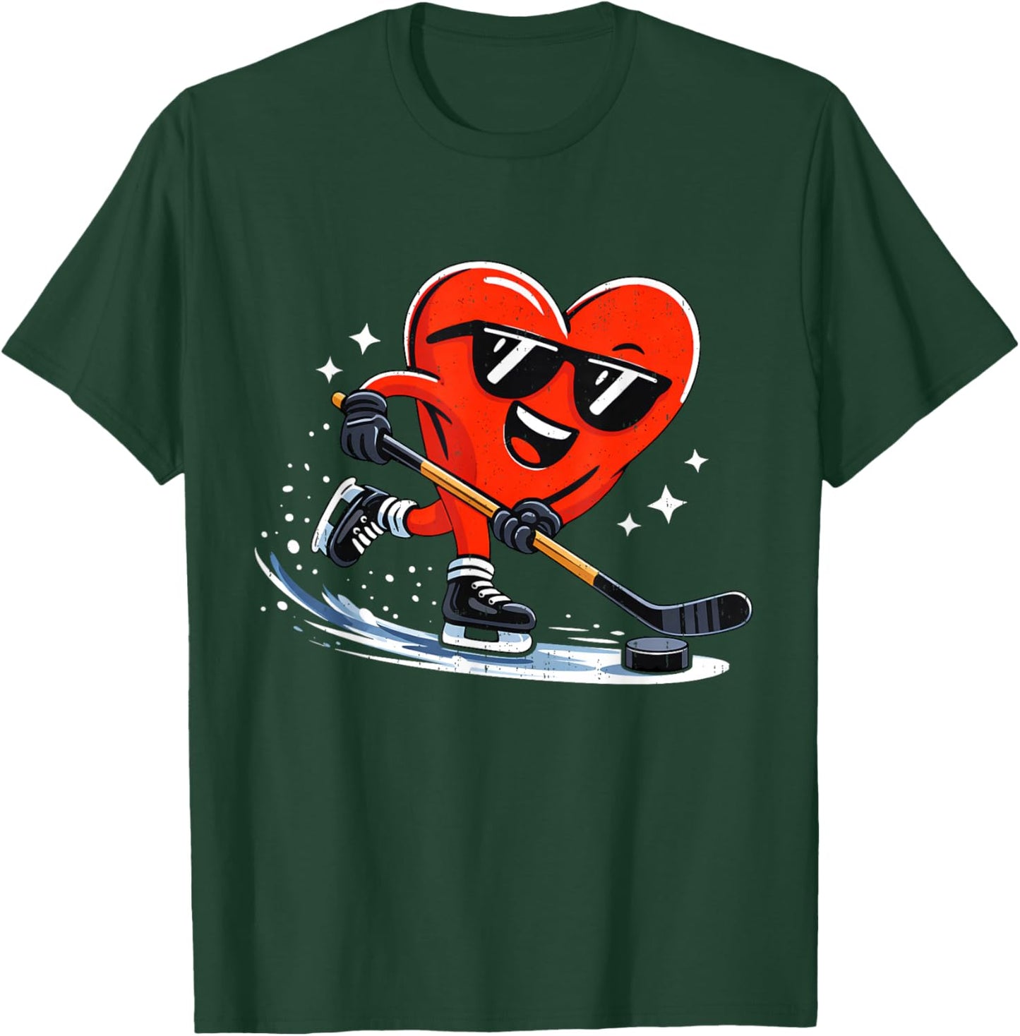 Valentine Hockey Heart Sport Valentines Day Men Boys Kids T-Shirt - T-Shirt | Forest