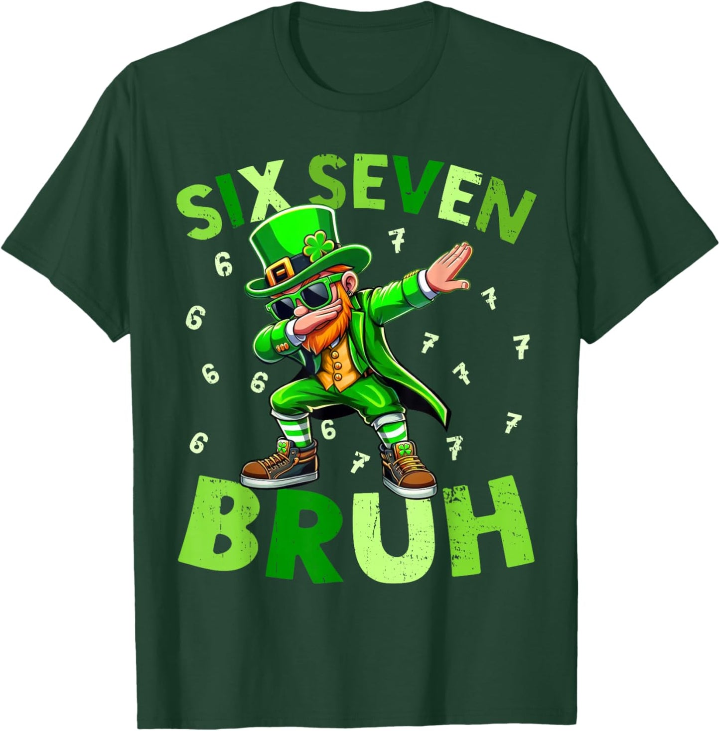 Six Seven Bruh St Patricks Day Shirt Dabbing Leprechaun Kids T-Shirt - T-Shirt | Forest