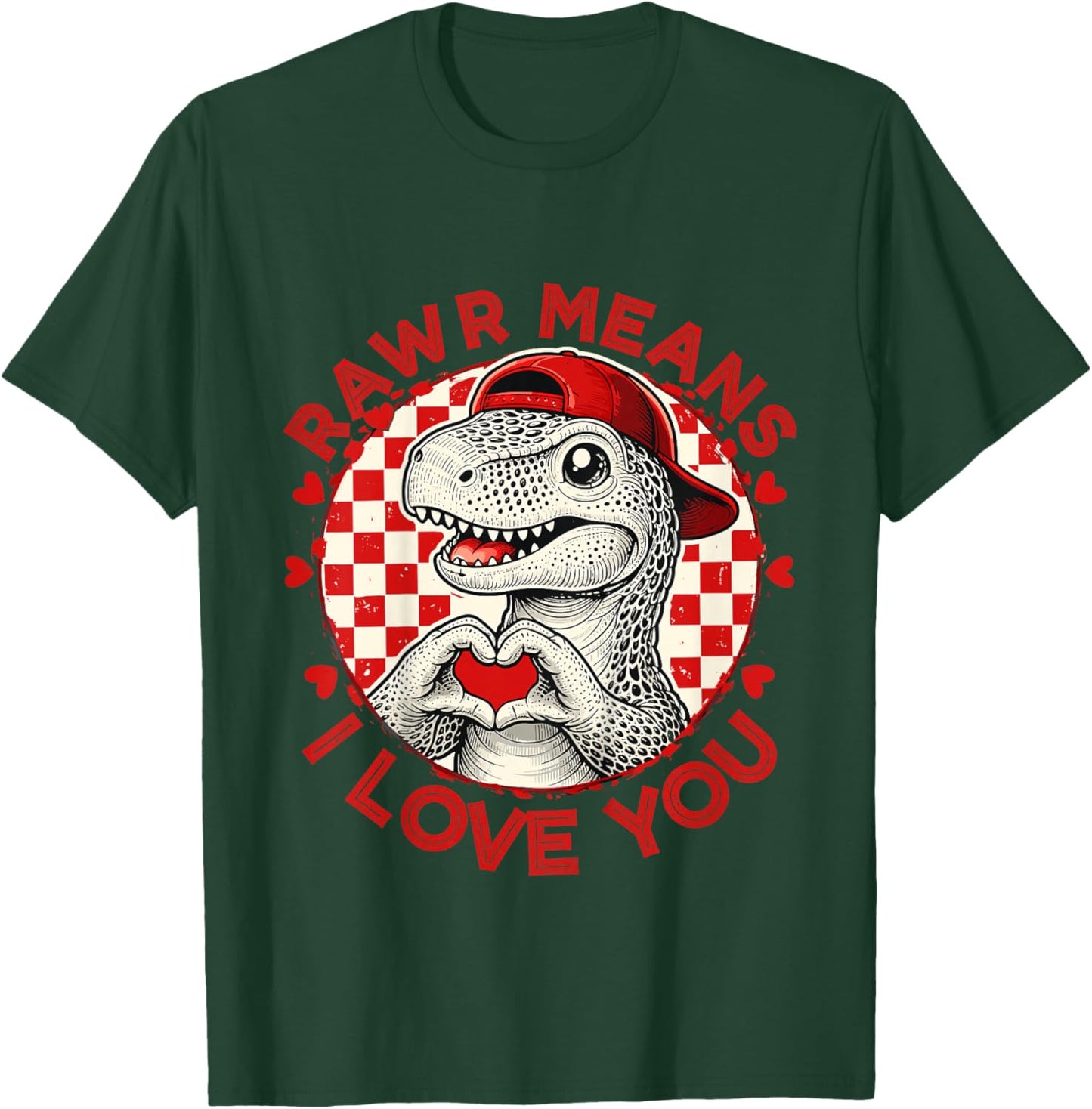 Kids Rawr Means I Love You Dinosaur Hat Valentine Toddler Boy Kid T-Shirt - T-Shirt | Forest