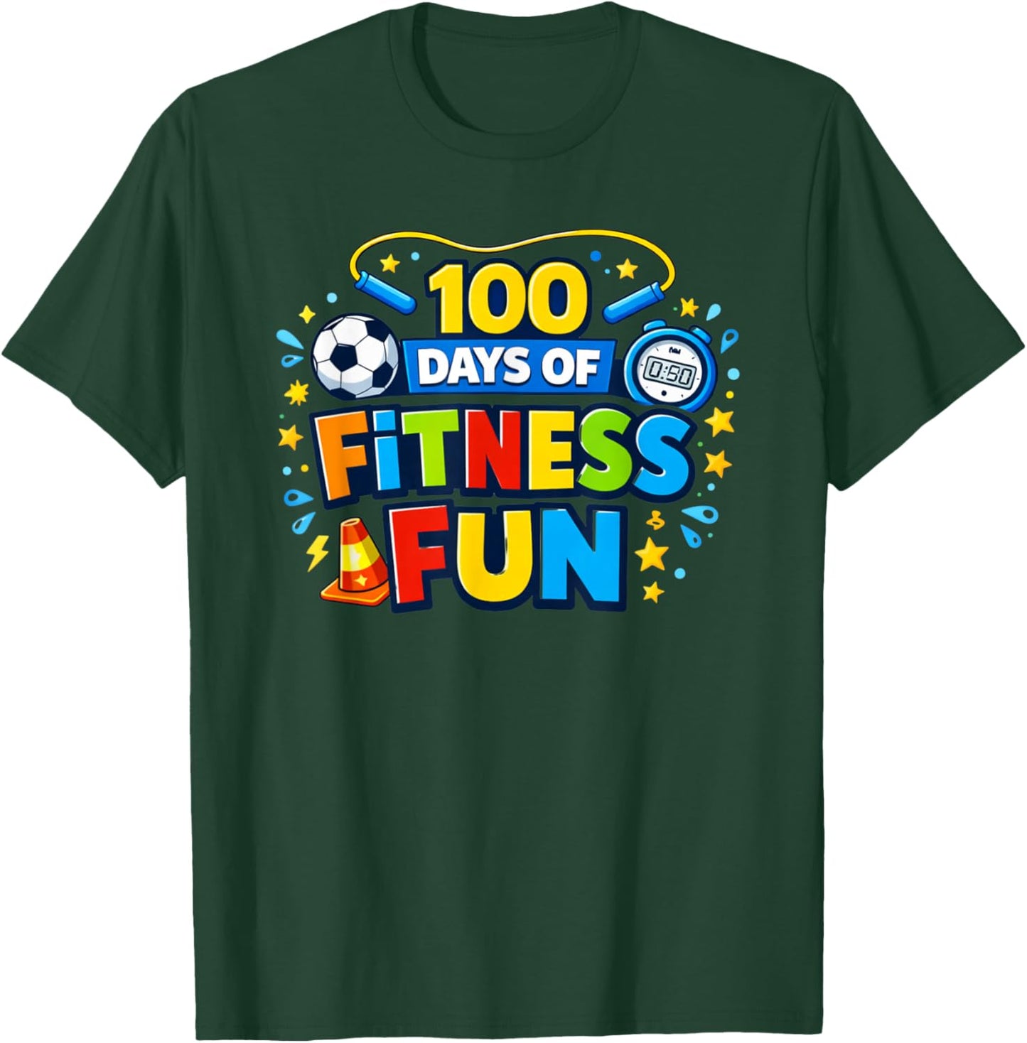 100 Days of Fitness Fun PE Teacher 100th Day of School T-Shirt - T-Shirt | Forest