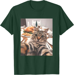 Cat Selfie Thanksgiving Funny Turkey Dinner T-Shirt - T-Shirt | Forest