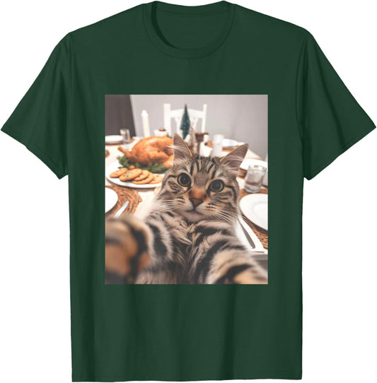 Cat Selfie Thanksgiving Funny Turkey Dinner T-Shirt - T-Shirt | Forest