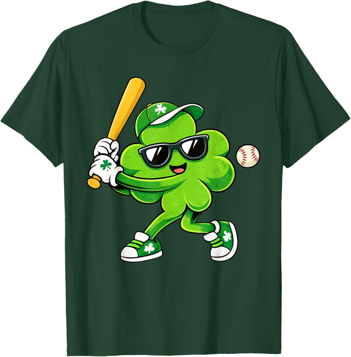 Lucky Shamrock Playing Baseball Funny St Patrick's Kids Boys T-Shirt - T-Shirt | Forest