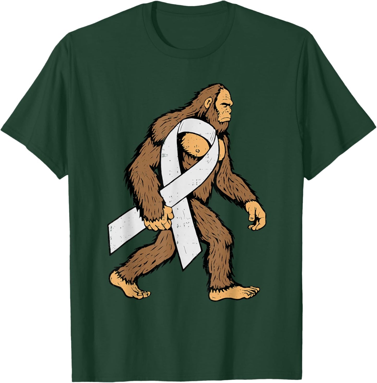 Lung Cancer Awareness Bigfoot White Ribbon Support Dad T-Shirt - T-Shirt | Forest