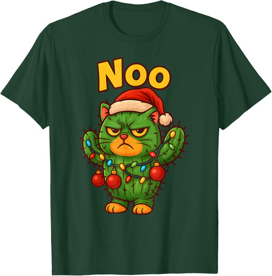 NOO Funny Christmas Cat Cactus, Grumpy Holiday Meme-Cat T-Shirt - T-Shirt | Forest