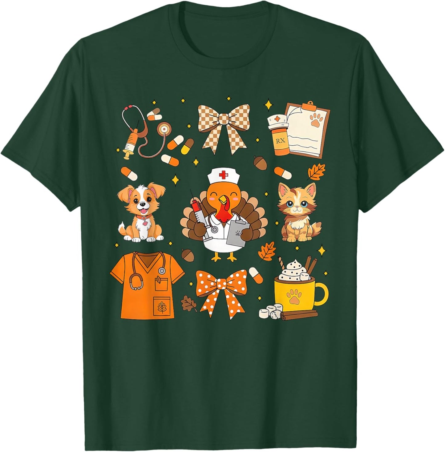 Coquette Turkey Veterinary Medicine Vet Tech Thanksgiving T-Shirt - T-Shirt | Forest