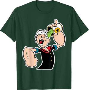 Classic Pop Eye Cartoon Eating Spinach Vintage T-Shirt - T-Shirt | Forest