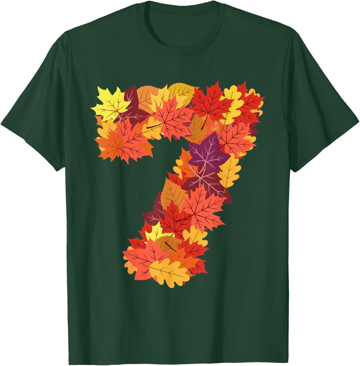 Number 7 7th Birthday Seven Thanksgiving Fall Happy Birthday T-Shirt - T-Shirt | Forest