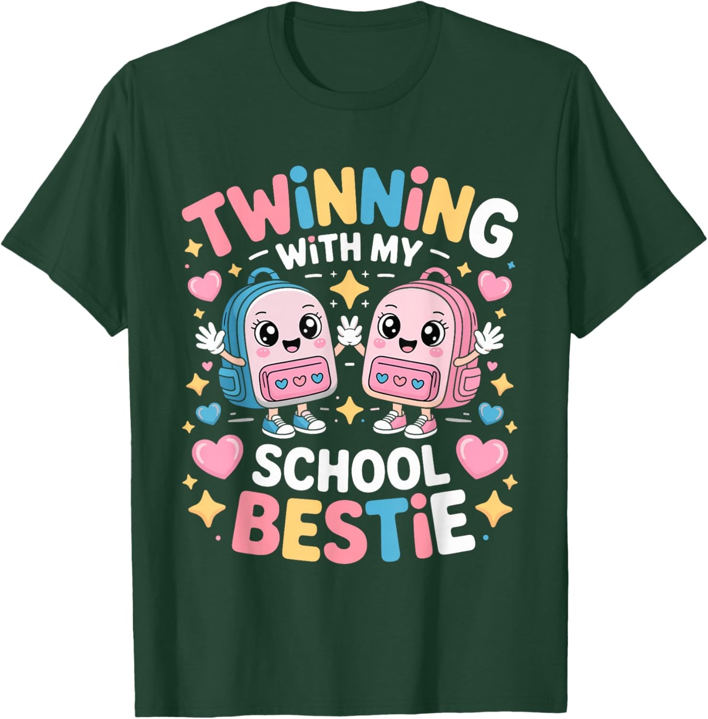 Twinning with My School Bestie Cute Matching Friend Twin Day T-Shirt - T-Shirt | Forest