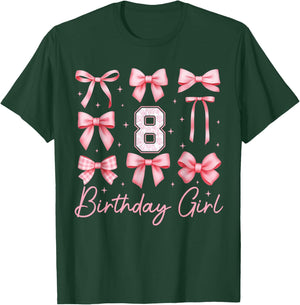 8th Birthday Girl Coquette Bow Pink Floral Toile 8 Year Old T-Shirt - T-Shirt | Forest
