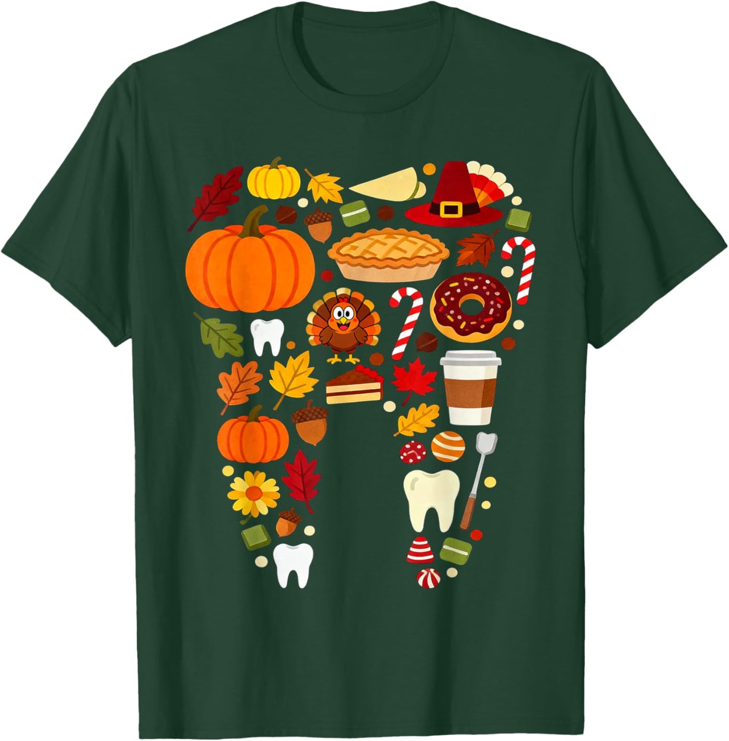 Thanksgiving Dental Tooth Fall Dentist Turkey Autumn Pie T-Shirt - T-Shirt | Forest