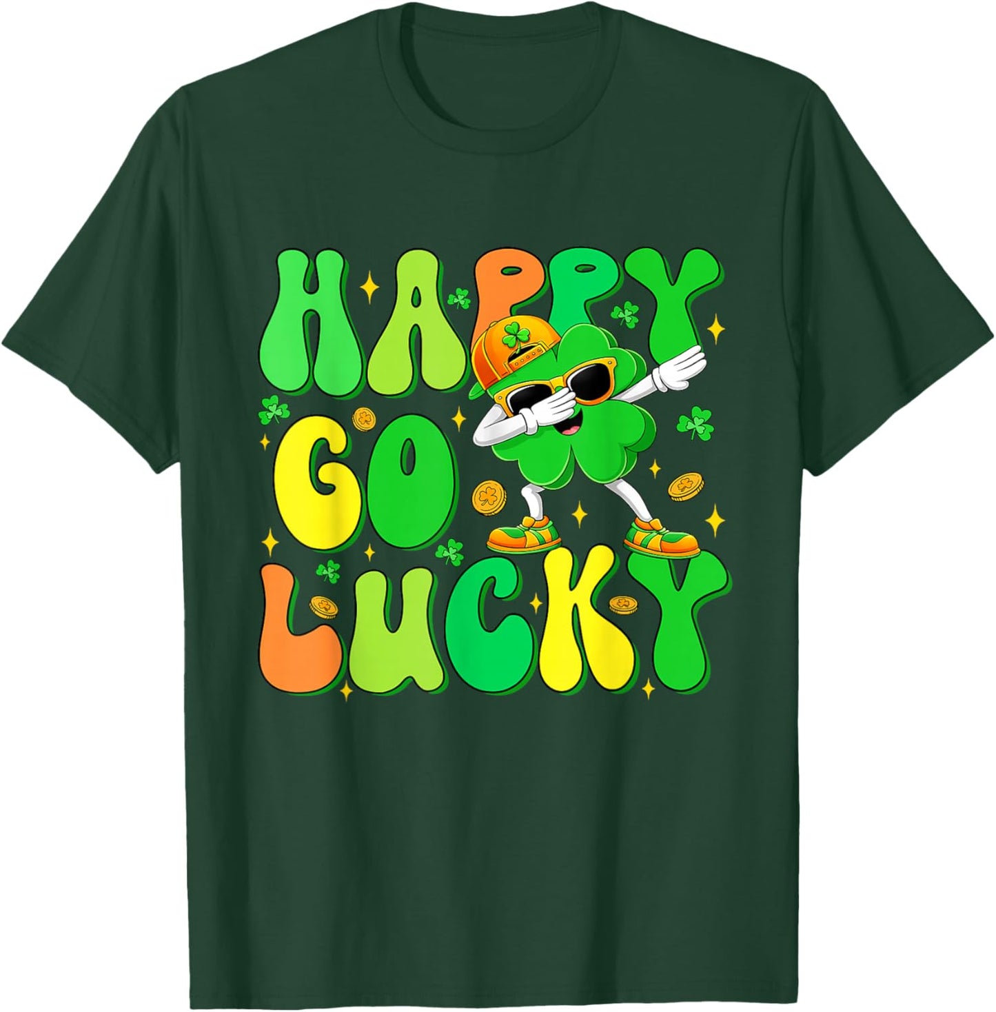 Funny St Patrick's Day Happy Go Lucky Shamrock Cute Dabbing T-Shirt - T-Shirt | Forest