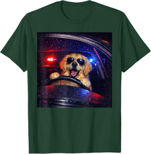 Funny Police Golden Retriever Driving Car Dog Meme Gen Z T-Shirt - T-Shirt | Forest