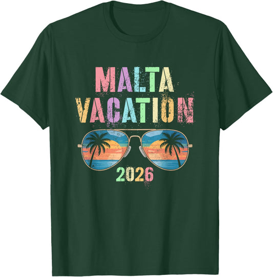 Retro Malta Vacation 2026 Vacay Swim Travel Matching All T-Shirt - T-Shirt | Forest