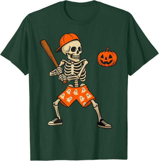 Funny Skeleton Baseball Batting Halloween Costume Men Boys T-Shirt - T-Shirt | Forest