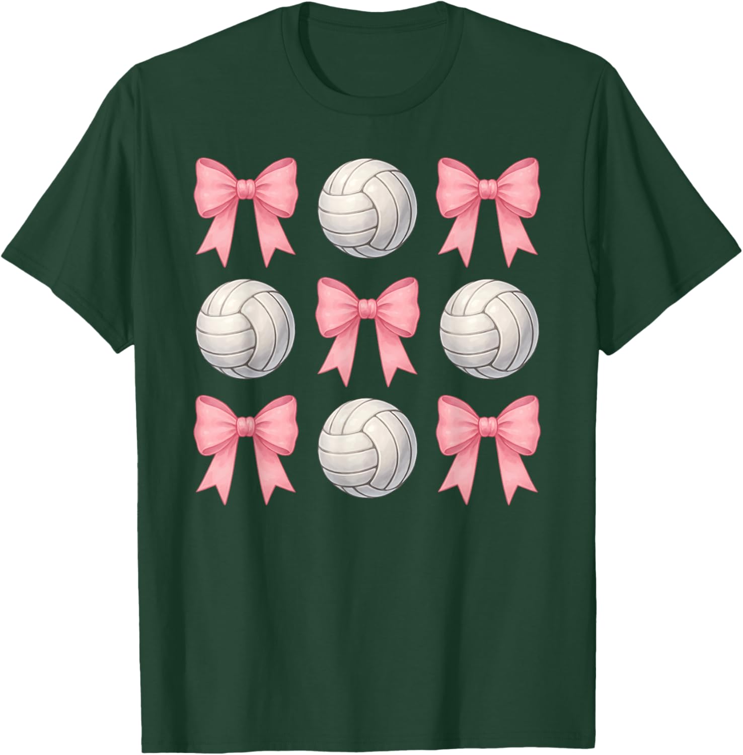 Volleyball Coquette Bows Cute Girls Teen Pink Volleyball T-Shirt - T-Shirt | Forest