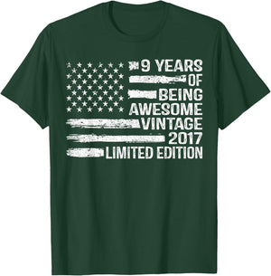 9 Years Old Birthday Vintage American Flag 9th Birthday T-Shirt - T-Shirt | Forest