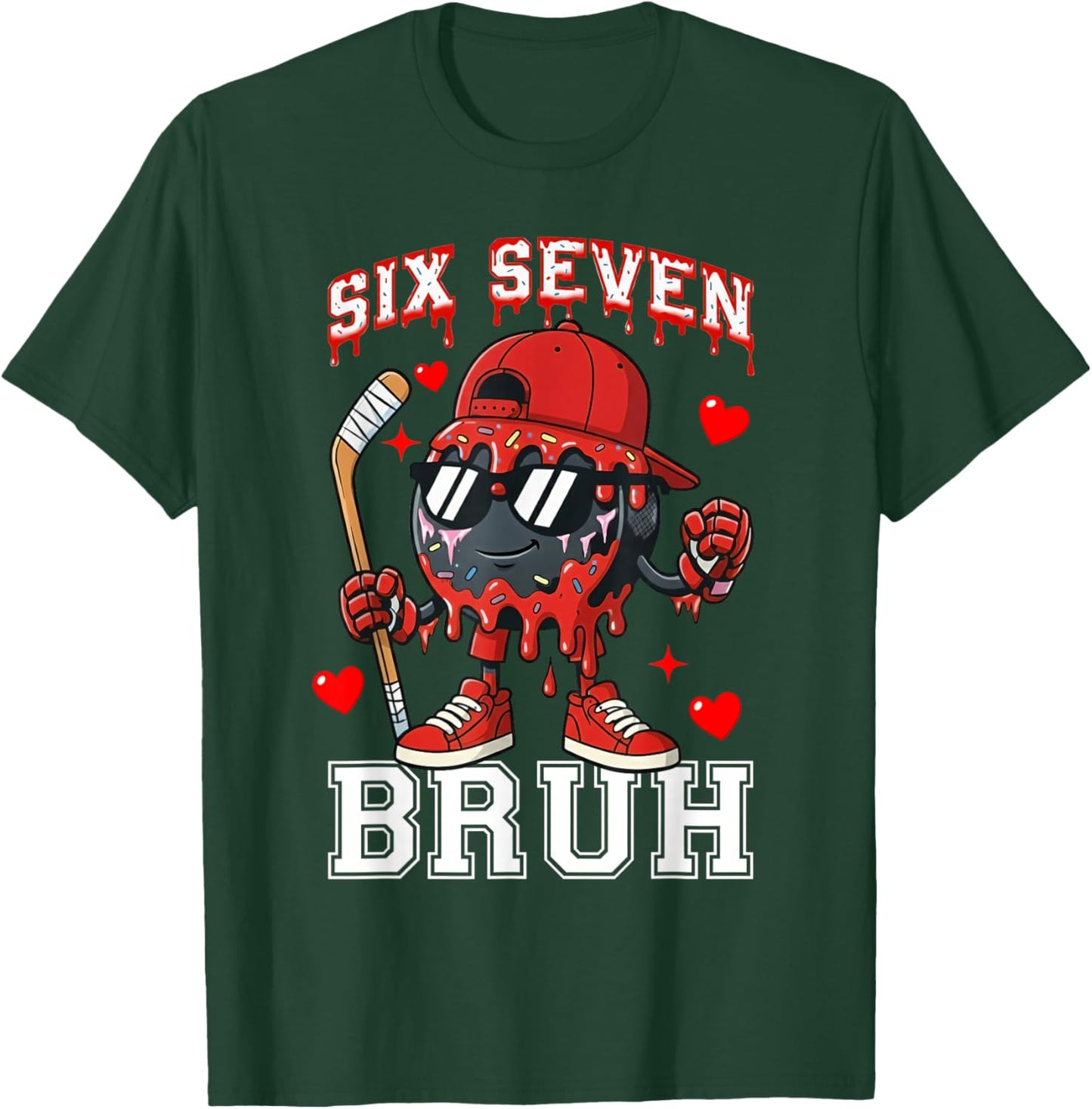 Ice Hockey 67 Six Seven Bruh Funny Valentine Meme Cool Humor T-Shirt - T-Shirt | Forest