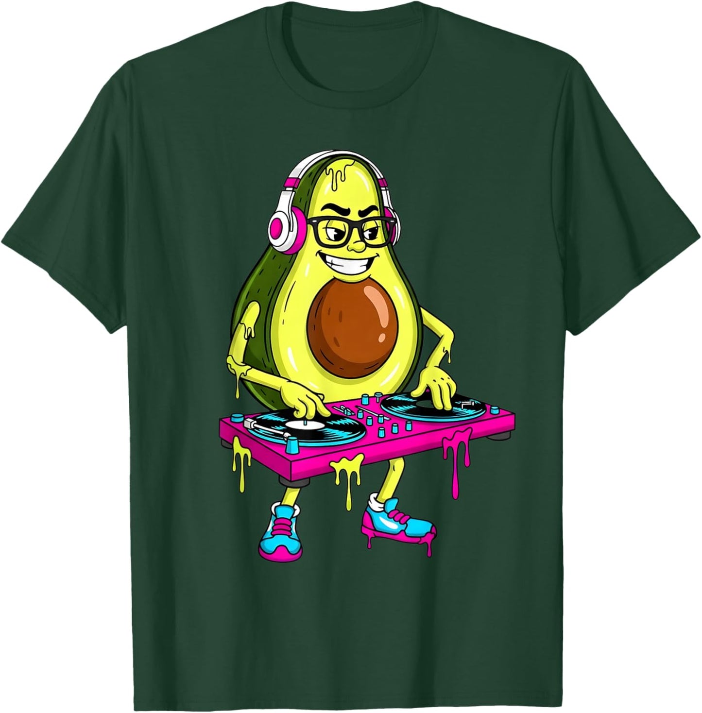 Funny Avocado DJ Cartoon Drip Kids Men Women T-Shirt - T-Shirt | Forest