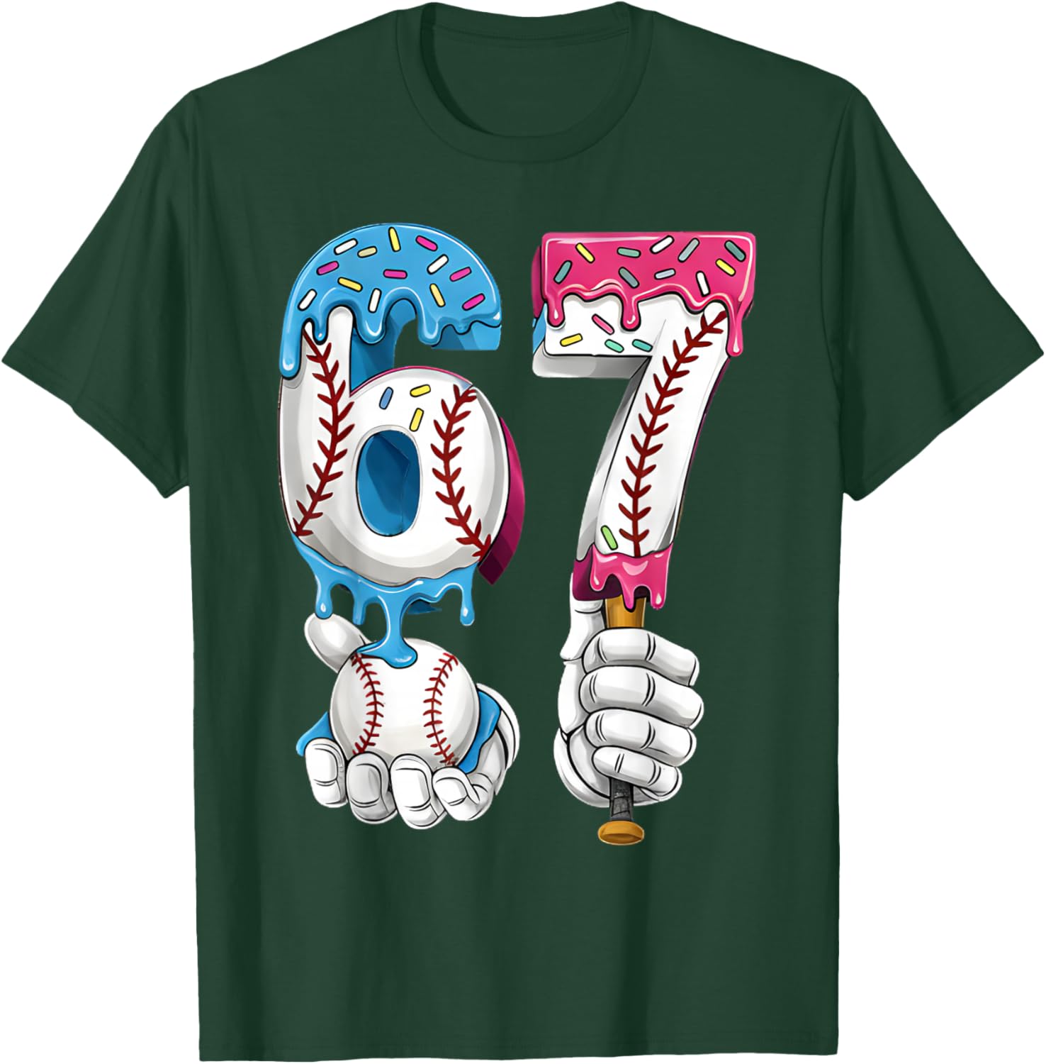 Baseball 67 Ice Cream Drip Six Seven Boys Girls Funny Meme T-Shirt - T-Shirt | Forest
