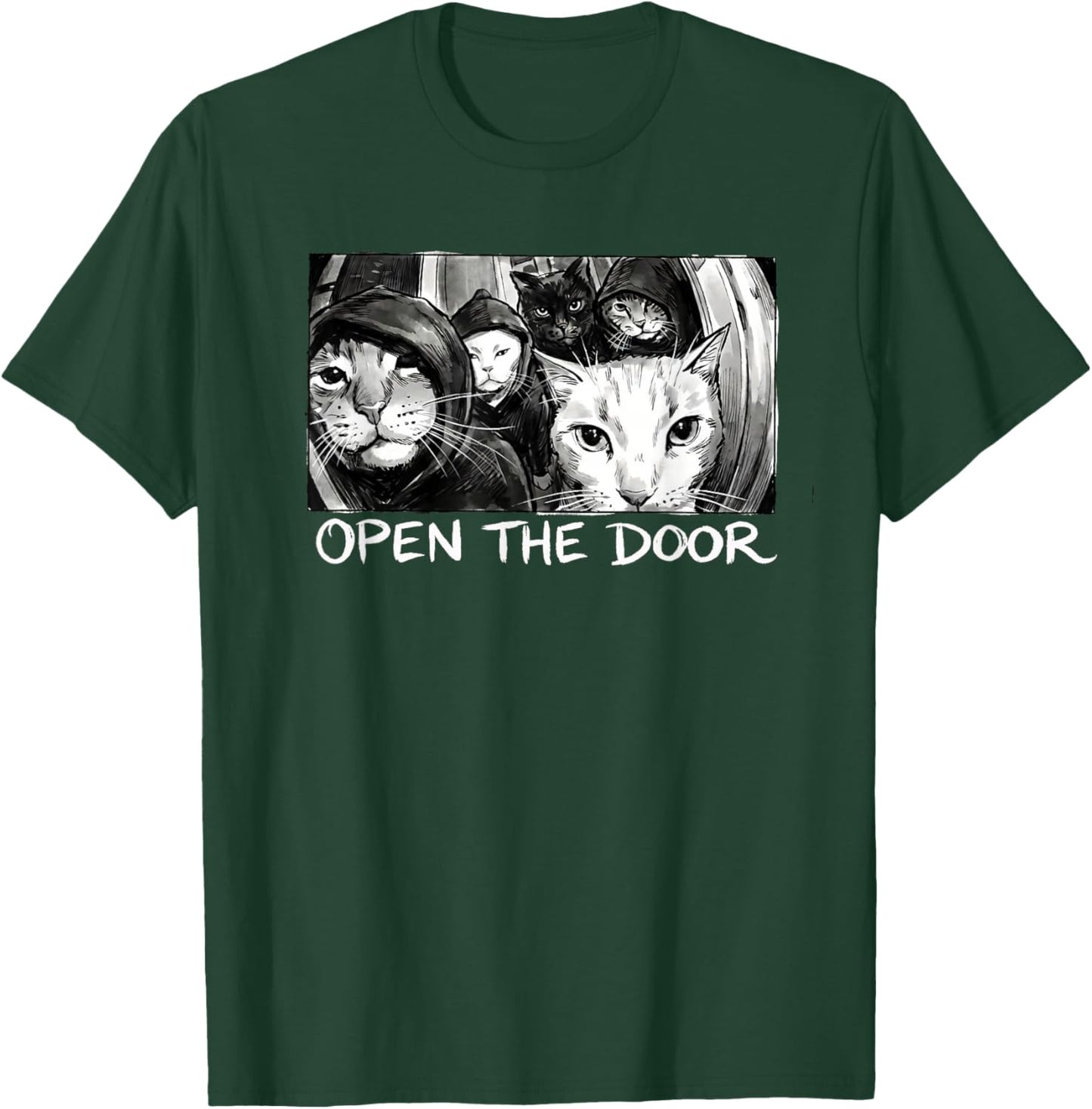 Vintage Open The Door Funny Meme Gang Sarcastic Cat Lover T-Shirt - T-Shirt | Forest