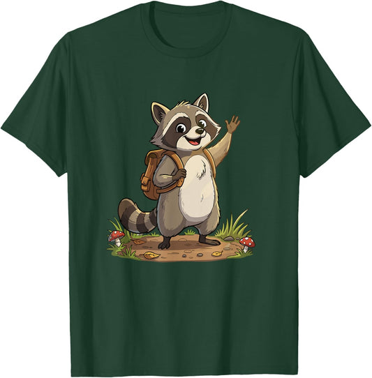 Adorable Backpack Raccoon Camping School Adventure T-Shirt - T-Shirt | Forest