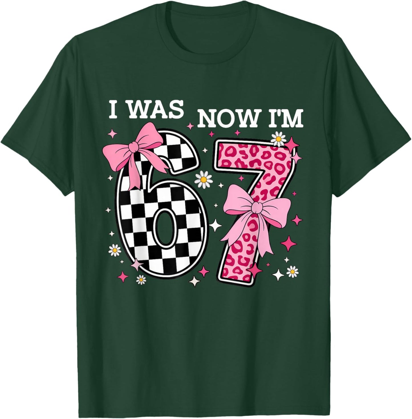 7 Year Old Birthday I was 6 Now I'm 7 6 7 Coquette Bow Pink T-Shirt - T-Shirt | Forest