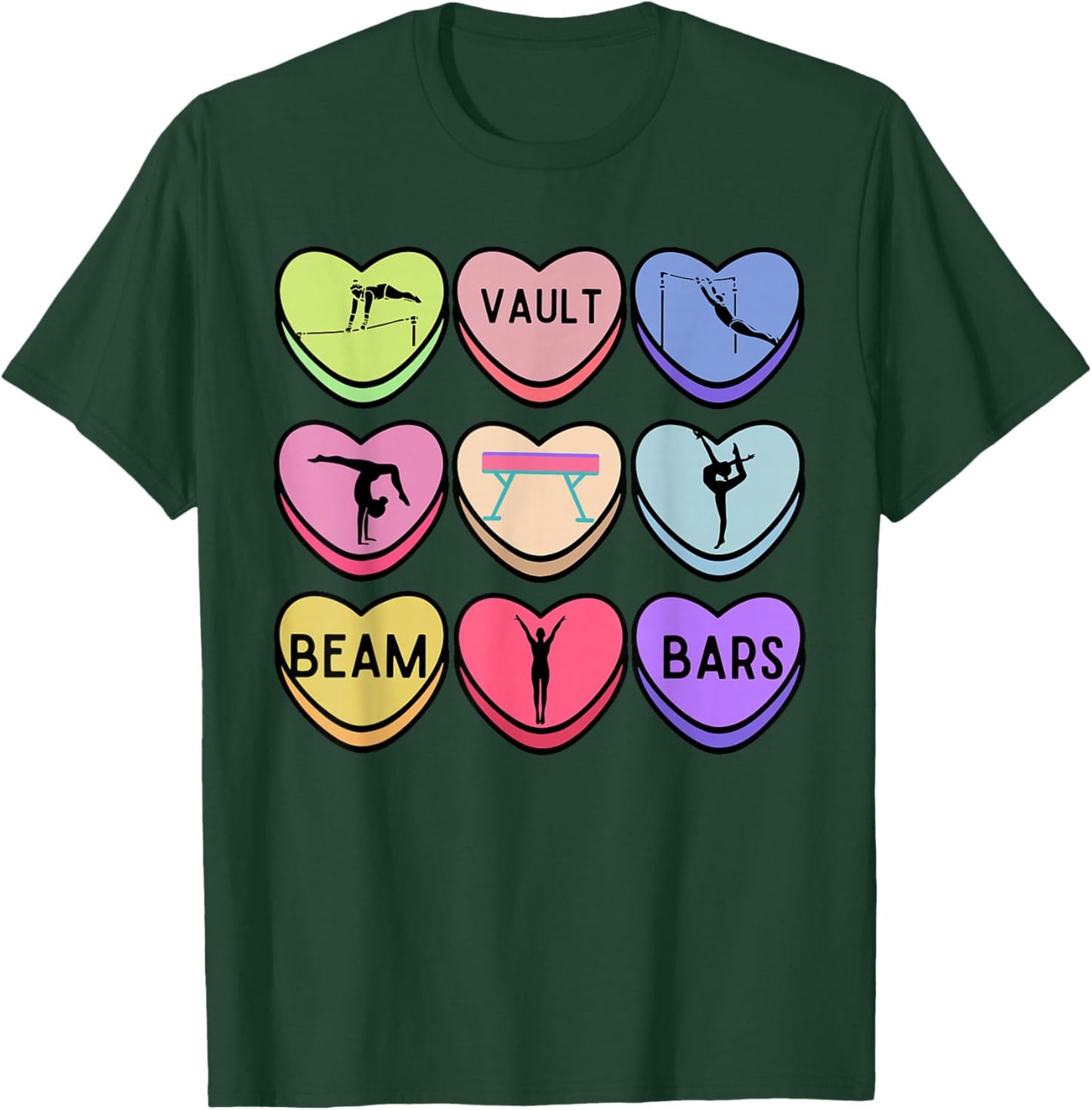 Heart Candy Gymnastics Valentine Gymnast Tumbling Acrobat T-Shirt - T-Shirt | Forest