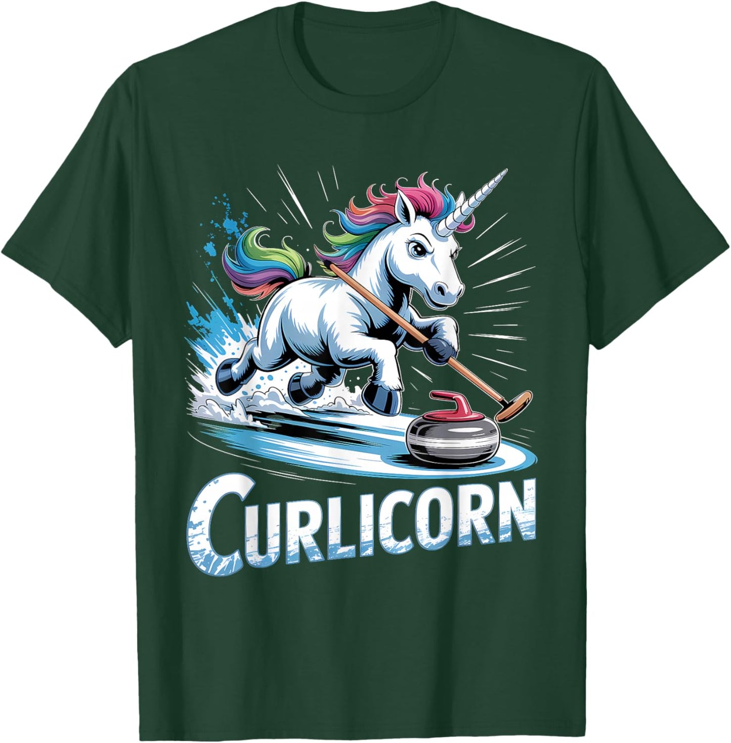 Curling Unicorn Ice Curling Player Ice Sport Funny Curling T-Shirt - T-Shirt | Forest