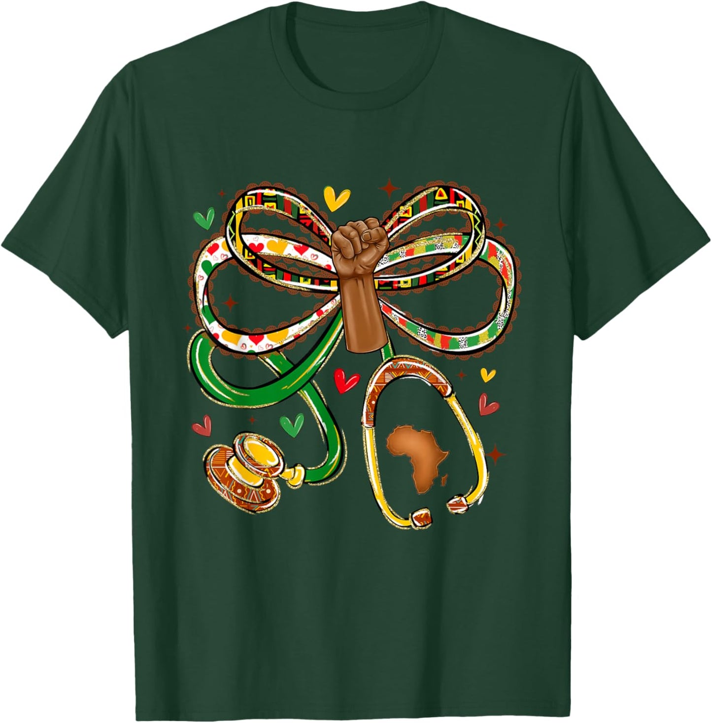 Black History Nurse Coquette Bow Stethoscope Nursing T-Shirt - T-Shirt | Forest