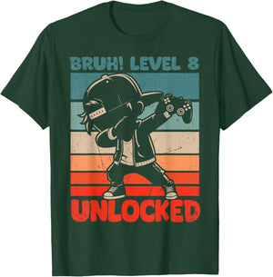 Bruh Level 8 Unlocked 8 Year Old 8th Birthday Dabbing Boy T-Shirt - T-Shirt | Forest