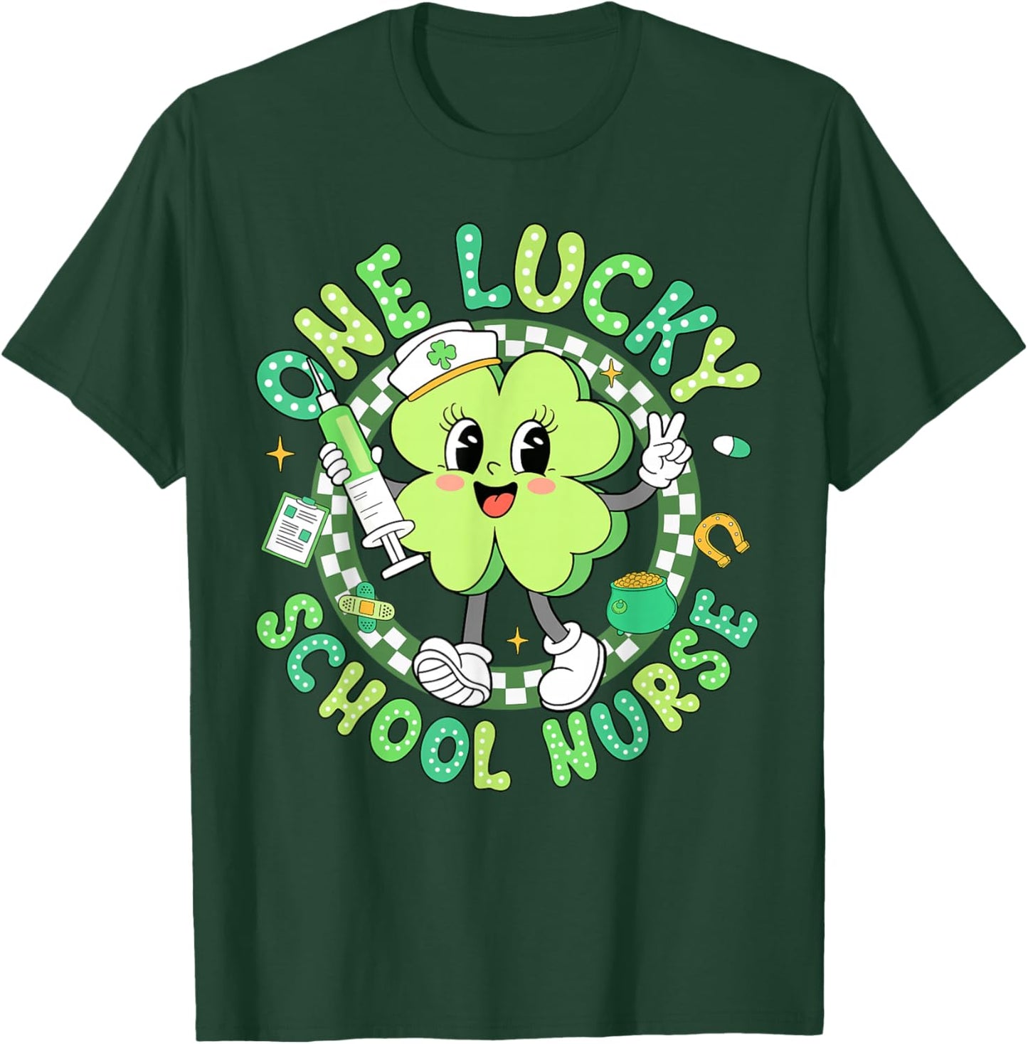 One Lucky School Nurse St Patrick's Day Shamrock Irish Women T-Shirt - T-Shirt | Forest